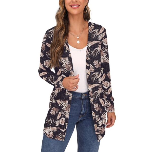 JWD Open Front Cardigan for Women Button Down Long Sleeve Draped Sweater Outerwear with Pocket Black Butterfly S