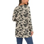 JWD Open Front Cardigan for Women Button Down Long Sleeve Draped Sweater Outerwear with Pocket Khaki Black Flower S