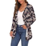 JWD Open Front Cardigan for Women Button Down Long Sleeve Draped Sweater Outerwear with Pocket Black Palm Leaf 2XL