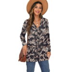 JWD Open Front Cardigan for Women Button Down Long Sleeve Draped Sweater Outerwear with Pocket Black Palm Leaf 2XL