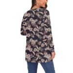 JWD Open Front Cardigan for Women Button Down Long Sleeve Draped Sweater Outerwear with Pocket Black Palm Leaf 2XL