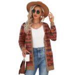 JWD Open Front Cardigan for Women Button Down Long Sleeve Draped Sweater Outerwear with Pocket Black Palm Leaf 2XL