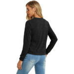 JWD women's fashionable ropped black cardigan, button up long sleeved sweater with pockets