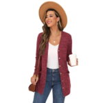 JWD Women's Lightweight Long Sleeve Button Down Open Front Ribbed Knit Pocket Casual Cardigan