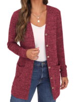 JWD Women's Lightweight Long Sleeve Button Down Open Front Ribbed Knit Pocket Casual Cardigan