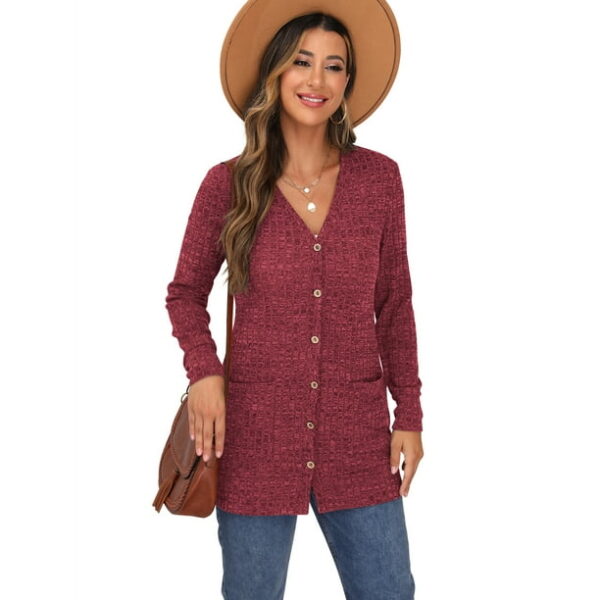 JWD Women's Lightweight Long Sleeve Button Down Open Front Ribbed Knit Pocket Casual Cardigan