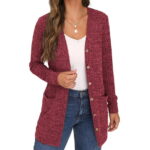 JWD Women's Lightweight Long Sleeve Button Down Open Front Ribbed Knit Pocket Casual Cardigan