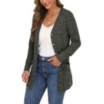 JWD Women's Long Sleeve Open Front Cardigan Button Down Vee Neck Ribbed Knit Lightweight Outerwear with Pocket