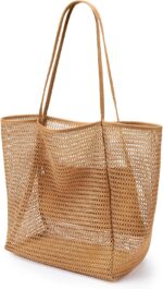 KALIDI Beach Mesh Tote Bag, Casual Tote Bag Hobo Women Foldable MAX 23L Shoulder Bag For Beach Picnic Vacation