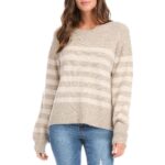 Karen Kane Womens Beige Striped Knit Pullover Crewneck Sweater Top XS BHFO 8807