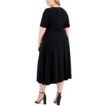 Kasper Womens Black Belted Middi Solid Fit & Flare Dress Plus 16W BHFO 3947