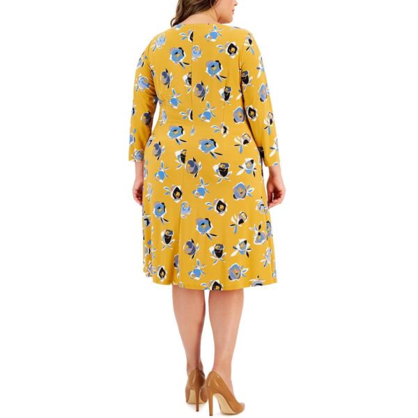 Kasper Womens Yellow Floral Print Fit & Flare Dress Plus 3X BHFO 0097