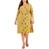 Kasper Womens Yellow Floral Print Fit & Flare Dress Plus 3X BHFO 0097