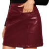 Kate Kasin Women Faux Leather Mini Skirt High Waisted Bodycon Mini Pencil Skirt with Pocket