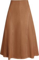 Kate Kasin Women's Suede Midi Skirt 2024 Fall Winter High Waist A Line Skirt