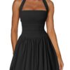 Kaximil Women's Sexy Halter Corset Mini Dress Bubble Ruched Waist Club Party Dresses with Built-in Shorts