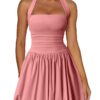 Kaximil Women's Sexy Halter Corset Mini Dress Bubble Ruched Waist Club Party Dresses with Built-in Shorts