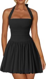 Kaximil Women's Sexy Halter Corset Mini Dress Bubble Ruched Waist Club Party Dresses with Built-in Shorts