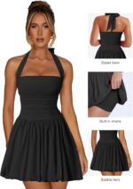 Kaximil Women's Sexy Halter Corset Mini Dress Bubble Ruched Waist Club Party Dresses with Built-in Shorts