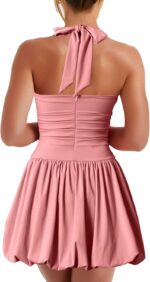 Kaximil Women's Sexy Halter Corset Mini Dress Bubble Ruched Waist Club Party Dresses with Built-in Shorts