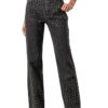 Kedera Womens High Waisted Rhinestone Jeans Straight Wide Leg Bling Denim Pants Black