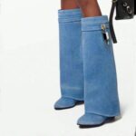 keleimusi Fold Over Wedge Boots Heeled PadLock Pant Knee High Shoes Tall/Short Booties