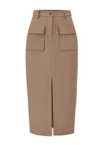 KIRUNDO Women High Waisted Cargo Midi Skirt Trendy Summer Fall Pencil Slit Dressy Casual Business Work Skirts with Pockets