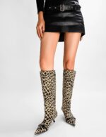 Kitten Heel Boots for Women Wide Calf Womens Knee High Boots with Pointed Toe Pull On Boots Sexy Fall Boots