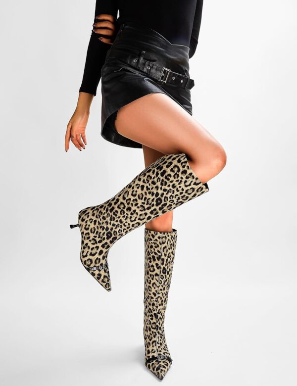 Kitten Heel Boots for Women Wide Calf Womens Knee High Boots with Pointed Toe Pull On Boots Sexy Fall Boots