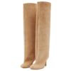 Knee High Boots Wide Calf Women Long Suede Square Toe Bootie Tall Cute Slouchy Fashion Boots Ladies Fall Booties