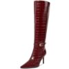 Knee High Boots Women Stiletto High Heel 3.3in, Side Zipper Pointed Toe Metal Buckle Tall Boots Dress Boots for Women, Comfortable Faux Leather Below the Knee Long Boots