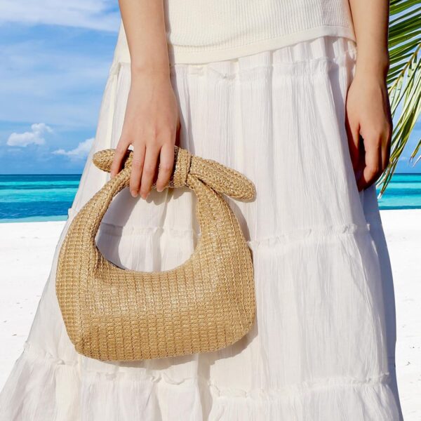 KOOIJNKO Knotted Straw Clutch Purse Bow Summer Beach Bag Dumpling Evening Handbag