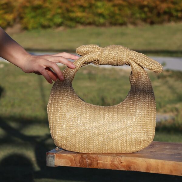 KOOIJNKO Knotted Straw Clutch Purse Bow Summer Beach Bag Dumpling Evening Handbag