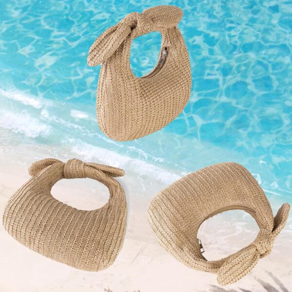 KOOIJNKO Knotted Straw Clutch Purse Bow Summer Beach Bag Dumpling Evening Handbag