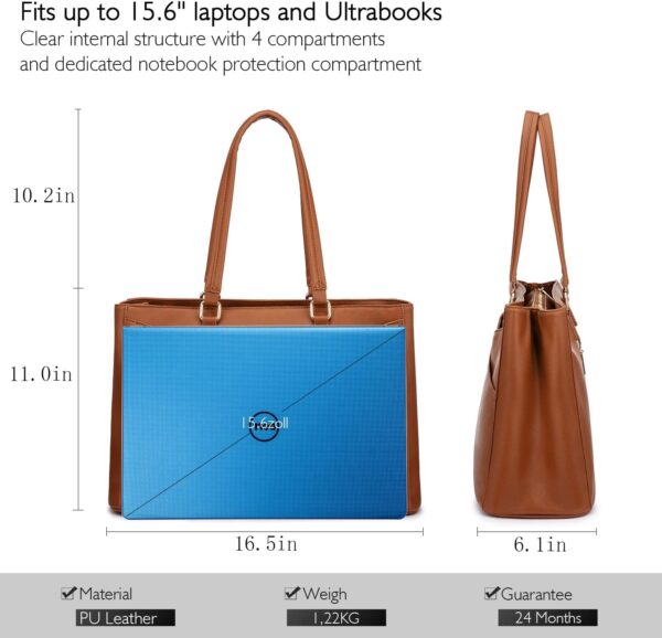 Laptop Tote Bag for Women 15.6 Inch Waterproof Leather Computer Bags Women Business Office Work Bag Briefcase Brown