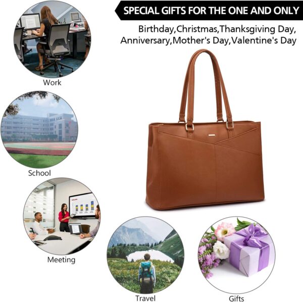 Laptop Tote Bag for Women 15.6 Inch Waterproof Leather Computer Bags Women Business Office Work Bag Briefcase Brown