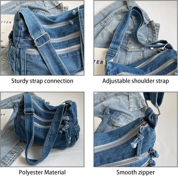 Large Denim Purses for Women Denim Shoulder Bag Crossbody Casual Retro Lightweight Tote Handbags