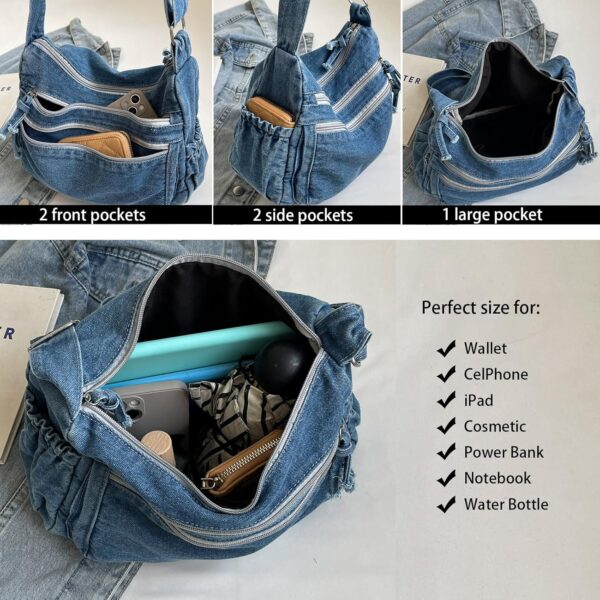 Large Denim Purses for Women Denim Shoulder Bag Crossbody Casual Retro Lightweight Tote Handbags