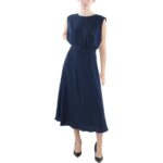 Lauren Ralph Lauren Womens Raukty Navy Crepe Colorblock Midi Dress 0 BHFO 9329