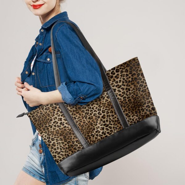 Leopard Laptop Tote Bag for Women 15.6 Inch, Animal Pattern Large Canvas Shoulder Bag, Lightweight Computer Tote Bag Stylish Handbag for Business Office Work Travel Bag