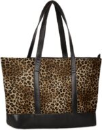 Leopard Laptop Tote Bag for Women 15.6 Inch, Animal Pattern Large Canvas Shoulder Bag, Lightweight Computer Tote Bag Stylish Handbag for Business Office Work Travel Bag