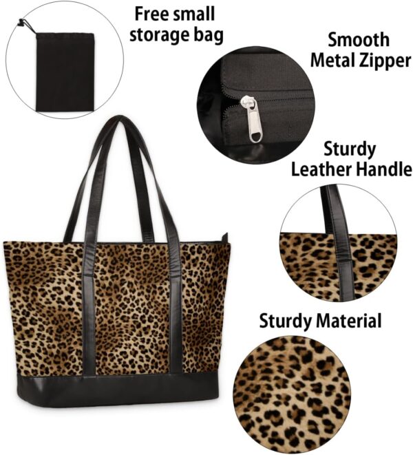 Leopard Laptop Tote Bag for Women 15.6 Inch, Animal Pattern Large Canvas Shoulder Bag, Lightweight Computer Tote Bag Stylish Handbag for Business Office Work Travel Bag