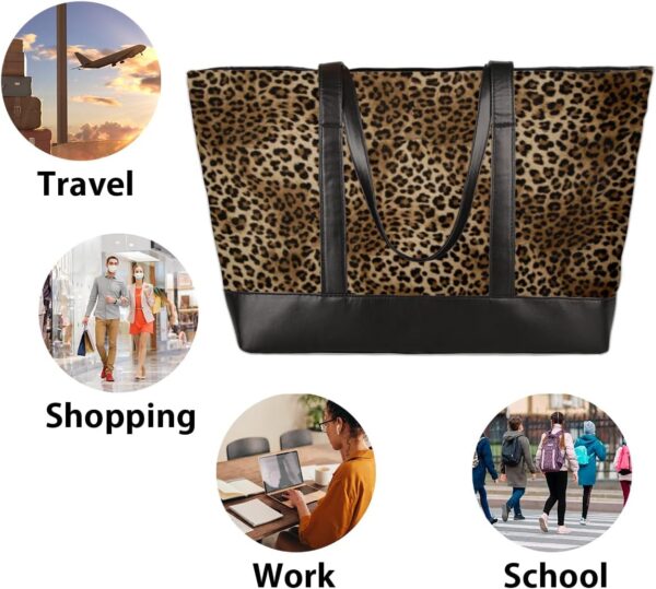 Leopard Laptop Tote Bag for Women 15.6 Inch, Animal Pattern Large Canvas Shoulder Bag, Lightweight Computer Tote Bag Stylish Handbag for Business Office Work Travel Bag