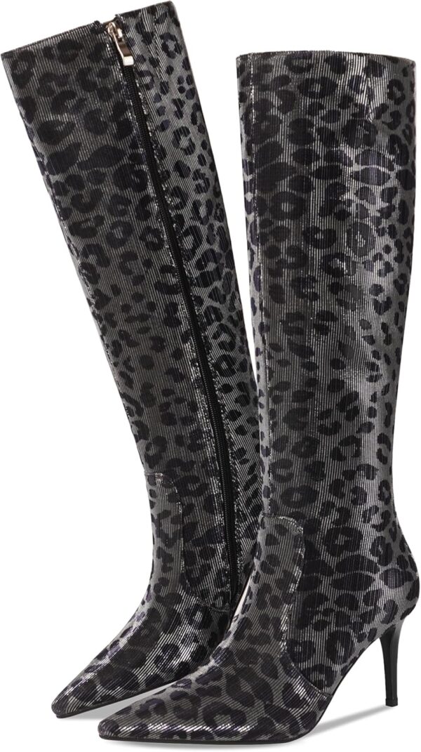 Leopard Print Knee High Boots Women Stiletto High Heel 3.3in, Cheetah Print Side Zipper Pointed Toe Tall Boots Dress Boots for Women, Animal Print Below the Knee Long Boots