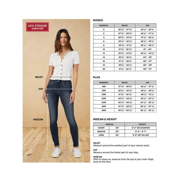 Levi Strauss Signature Women's and Women's Plus High Rise Skinny Jeans, Available in 27", 29", 31" Inseams, Sizes 2-28