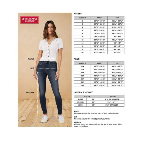 Levi Strauss Signature Women's and Women's Plus High Rise Skinny Jeans, Available in 27", 29", 31" Inseams, Sizes 2-28