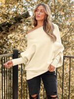 LILLUSORY Womens Batwing Oversized Sweaters Assymetrical Off The Shoulder Boat Neck Wrap Tunic Tops Fall Fashion Cloth Outfit