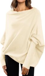 LILLUSORY Womens Batwing Oversized Sweaters Assymetrical Off The Shoulder Boat Neck Wrap Tunic Tops Fall Fashion Cloth Outfit