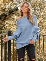 LILLUSORY Womens Batwing Oversized Sweaters Assymetrical Off The Shoulder Boat Neck Wrap Tunic Tops Fall Fashion Cloth Outfit