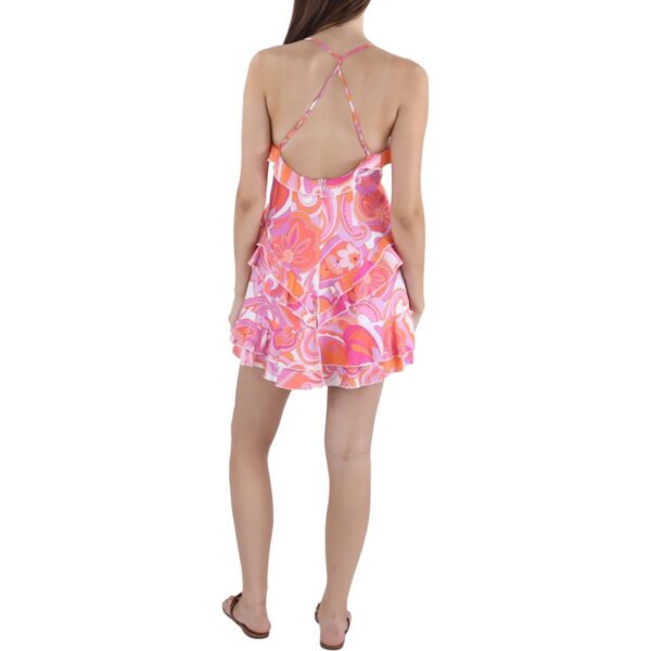 Line & Dot Womens Pink Mini Ruffled Printed Fit & Flare Dress S BHFO 6677